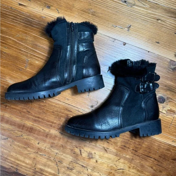 NAPOLEONI Leather Suede Shearling Zip-up Buckled Ankle Boots Made in Italy Sz 36 - Picture 5 of 11